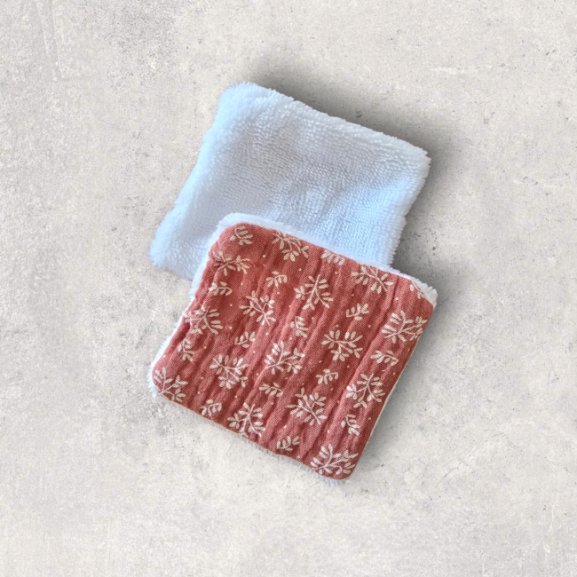 Cotons réutilisables - Feuilles bordeaux