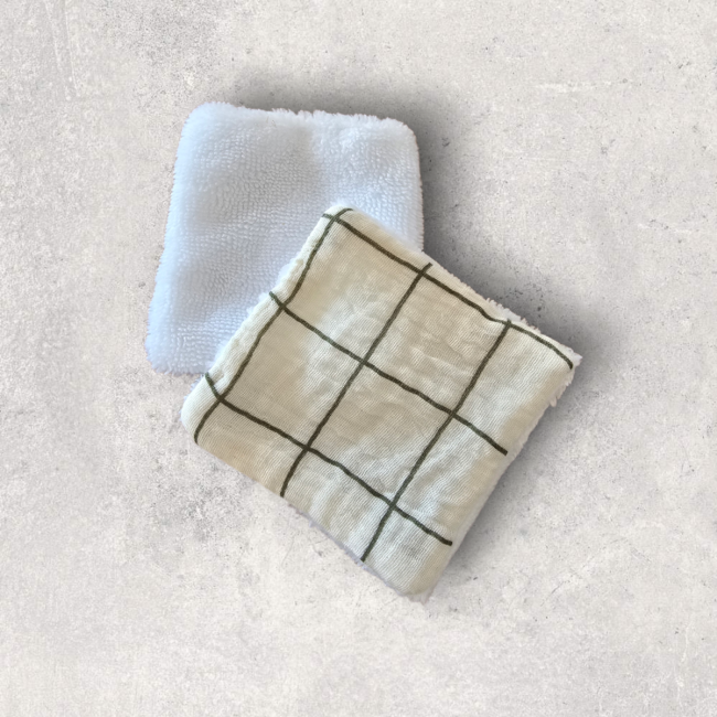 Cotons réutilisables - Quadrillage olive